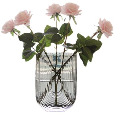 China Modern Cheap Colorful U Shaped Clear Glass Vase To Gray Flower Modern Home Decoration Supply Vase for sale