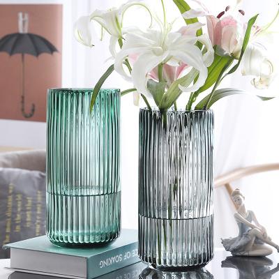 China Home vertical striped vase glass flower arrangement modern minimalist glass vase living room Nordic warm modern glass vase for sale