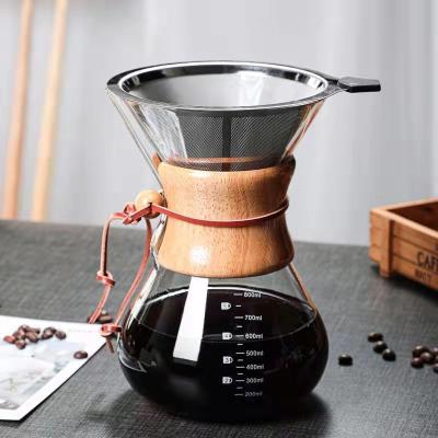 China 800ml Luxury Coffee Dripper Coffee Server Drip Coffee Maker Glass Jar With Wooden Handle for sale