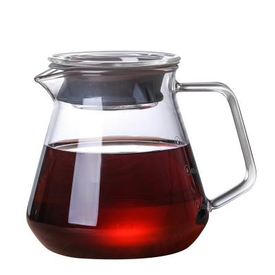 China Sustainable Hot Sale Hand Brewed Glass Coffee Pot Set, High Household Vertical Pattern Borosilicate Glass Brewing Sharing Pot for sale