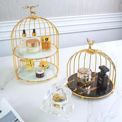 China Wholesale Viable 2 Tier Metal Wire Iron Hanging With Ice Storage Rack Fruit Cake Stand Gold Decor Tray Basket for sale