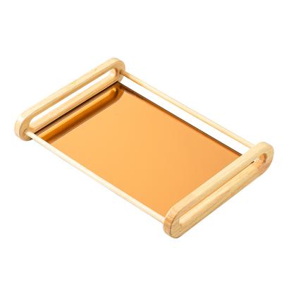 China Viable Decorative Antique Vanity Square Jewelery Glass Serving Antique Wooden Fruit Tray For Wedding Home Decor Perfume Cosmetic Tray for sale