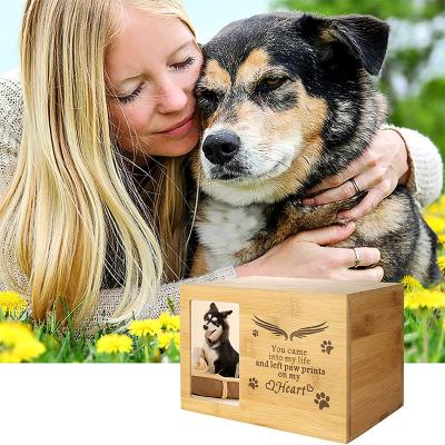 China Manufacturer Viable Funeral Pet Memorial Cremains Casket With Photo Urn For Pet Ashes Pet Bamboo Urn for sale