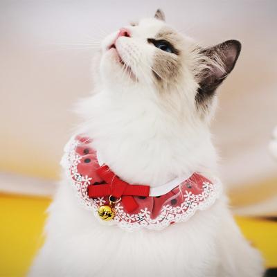 China Wholesale Sweet Stocked Ribbon Polyester Pet Christmas Clothes Accessories With Lace Bell Healthy Pet Collars for sale