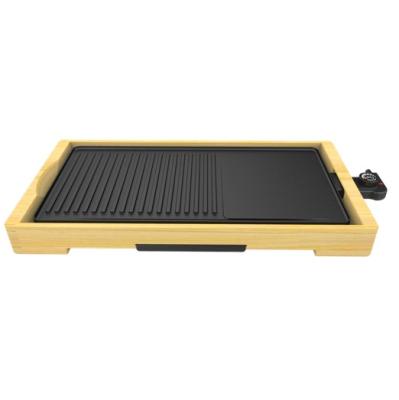 China Electric Device Barbecue Grill Griddle Pan Home Kitchen Easy Cleaning Bamboo Housing Electric Baking Dish for sale