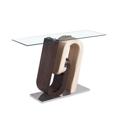 China China MDF Double U Design Eco - Friendly Hall Matching Center Square Glass Top Console Table For Furniture for sale