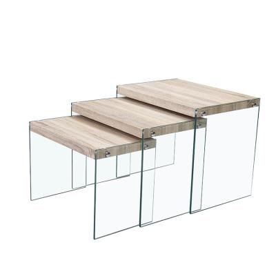 China New Design Household Furniture MDF Cafe Modern Top 3pcs Interlocking Glass Table Sets Easy To Clean Board for sale