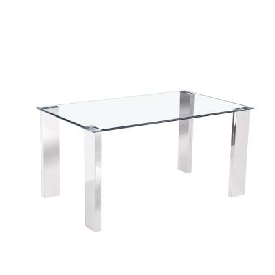 China Easy Modern Popular Square Top Stainless Steel Glass Frame Dining Table for sale