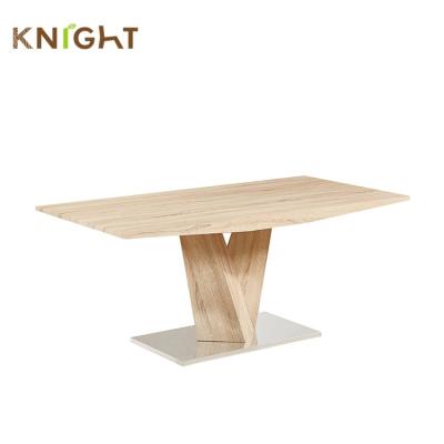 China Factory Price One Leg Designs Oak Modern Rustic Paper Cover Material China Furniture MDF Dining Table India for sale