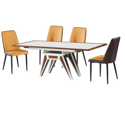 China Extension Modern European MDF High Gloss Paint And Paper Covered Dining Table Set for sale