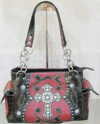 China bling western cowgirl cross conch shoulder bags with black trim for sale