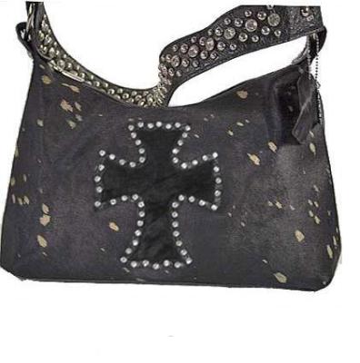 China western cross rhinestone cowhide shoulder bag with crystal strap for sale