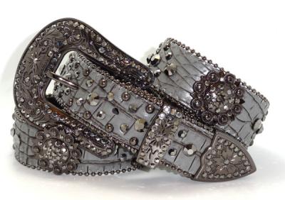 China crocodile faux leather rhinestone waist belts for woman for sale