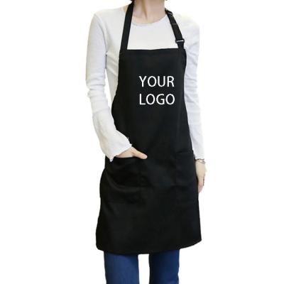 China Logo Printed Black Polyester Cotton Kitchen Cafe Cleaning Apron for sale