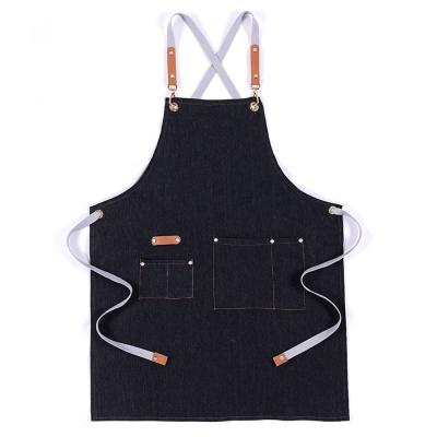 China Custom European OEM Factory Work Barbecue Denim Apron With Pockets for sale