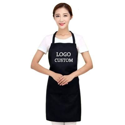 China Cheap Promotion Custom Logo Polyester Cotton Kitchen Cooking Cleaning Apron With Pockets for sale