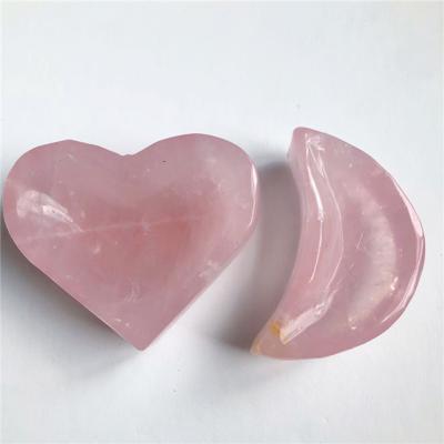 China Europe New Arrivals Hand Carved Healing Gemstone Natural Pink Rose Quartz Heart Moon Shaped Crystal Bowls For Gift for sale