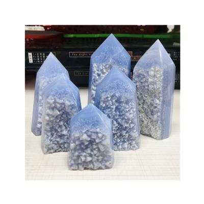 China Wholesale Lace Crystal Blue Agate Rounds Point Europe Gemstone Crystal Point Group For Decoration for sale