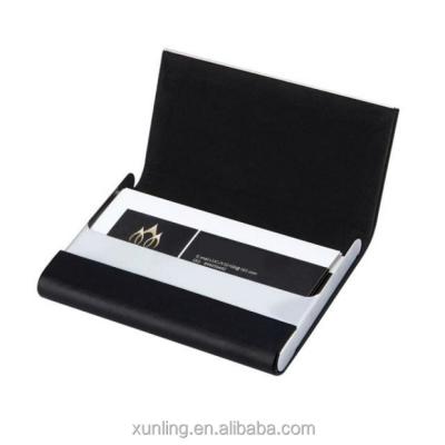 China Business Card Holder High Grade PU Card Holder Stainless Steel Business Leather Card Case for sale