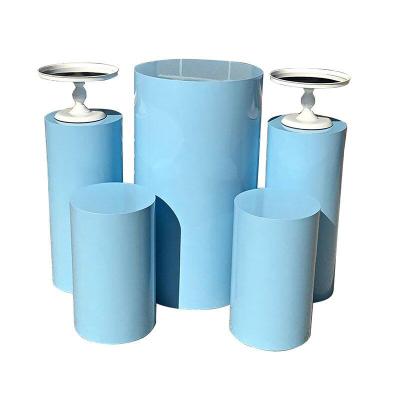 China New iron wedding props high-end blue cylindrical fruit table cake dessert table wedding stage decoration ornaments for sale