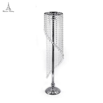 China Romantic 90cmTall Silver Or Gold Party Metal Flower Stand With Acrylic Beads For Wedding Event for sale