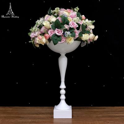 China Party Decoration 60cm Tall Metal Vase Flower Stand With Bowl For Wedding And Event Table Centerpiece Decoration White Silver Gold Black Colors for sale