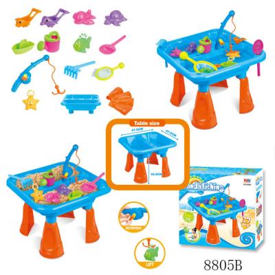 China MODEL TOY Plastic PP Sand And Fishing Table Game With Fishing Rod Fishing Net And Beach Tools for sale