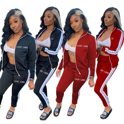 China 2020 fashion label anti-static drop X9055-womens lucky two-piece pants set sweat suits women for sale