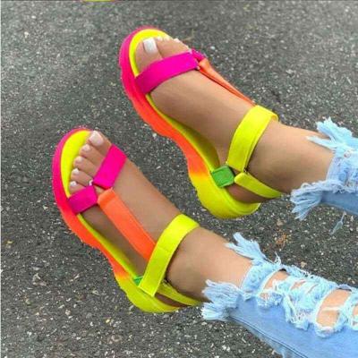 China CUSHIONING CUSHIONING 2021Hot Sell Sandals Women's Slipper Shoes PU Platform Slippers Mixed Rainbow Candy Color Colorful Sandals Women's Leather Closure Shoes for sale