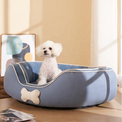 China Sustainable Pet Supplies Luxury Round Plush Sofa Calming Fluffy Pet Beds Removable Cover Non Slip Orthopedic Memory Foam Dog Pet Beds for sale