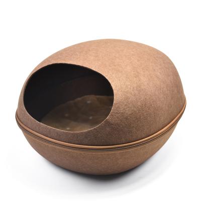 China Luxury Cute Cute Cat Dog Felt Cave Travel Heated Round Pet Bed for sale