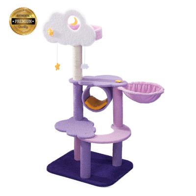 China Viable Cat Toy Climbing Cat Tree Scratching Post Pole Cat Tree Furniture With Small Cute Purple Pink for sale