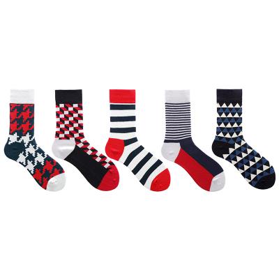 China New Men's Sweat-absorbent Mid Socks Cotton Business Casual Wear Custom Funny Happy Socks for sale