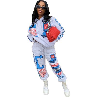 China Autumn Women Printed 2020 Breathable 2 Piece Outfits Casual Long Sleeves Hoodie With Straight Pants Stylish Outfit 2 Piece Set for sale