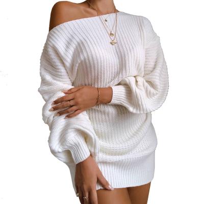 China 2020 Autumn Women Solid Color Breathable Sexy Off Shoulder Sheath Long Knitting Dresses Mini Sweater Dresses Fashion Clothing for sale