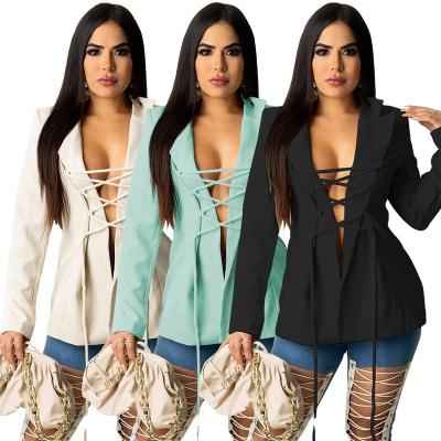 China M6589 Women's Casual Jackets Breathable Fashion Lady Cropped Top Sexy Elegant Lace Coat Office Coat for sale