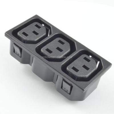 China Industrial 3 Gang Outlet Power Strip , Female Connector Plug /iec c13 Three Way Socket for sale