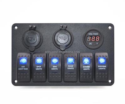 China Marine/Boat/RV/Trailer Aluminum Rocker Switch Panel With USB /Voltmeter /Power Plug for sale