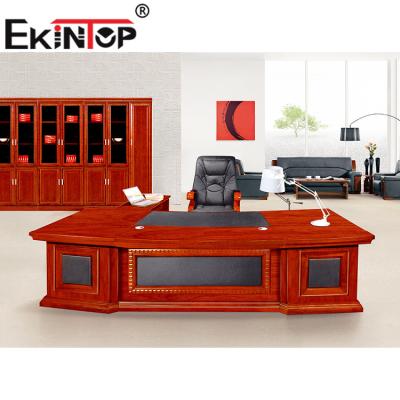 China Office Desks Boss Table Support Customization Ekintop Latest Design Wooden Sleek Modern Executive Model With Side Table for sale