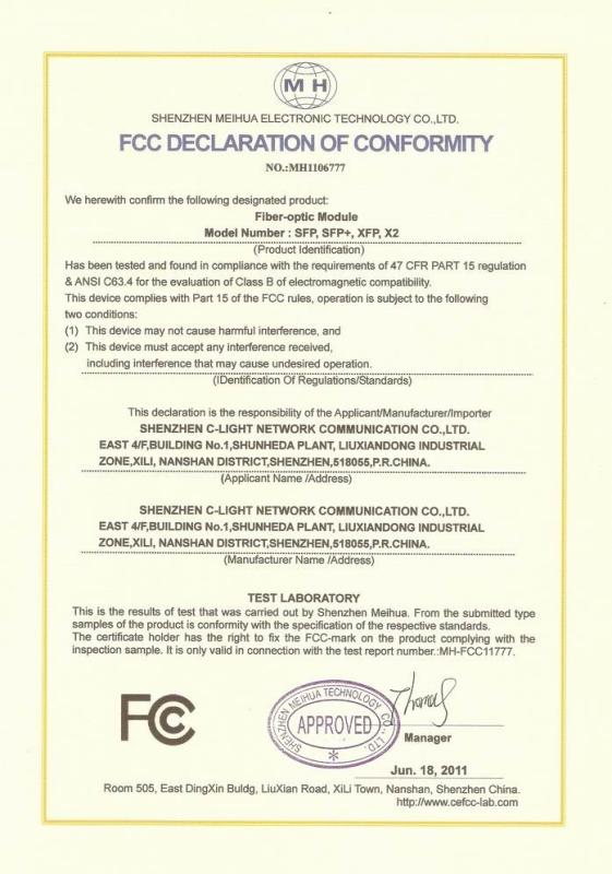 FCC - Shenzhen C-Light Network Communication Co., ltd