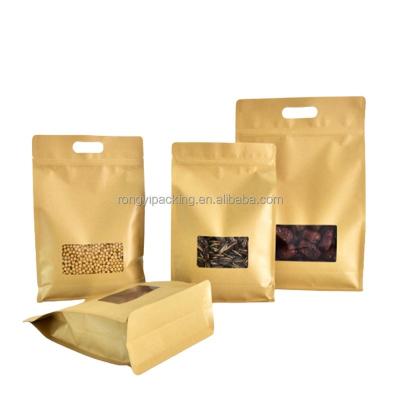 China Recyclable Kraft Paper Stand Up Bag With Ziplock And Handle Dried Fruit Packaging Bag With Clear Window Bags for sale