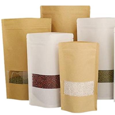 China Aseptic Kraft Paper Stand Up Bag Food Grade Ziplock Wrapping Bag With Zipper And Bright Window For Food Packaging for sale