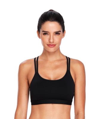 China Holl0w Back High Intensity Antibacterial Ladies Special Exit Sports Bra Crossed Black Stripe Yoga Fitness No Underwear Sports Bra for sale