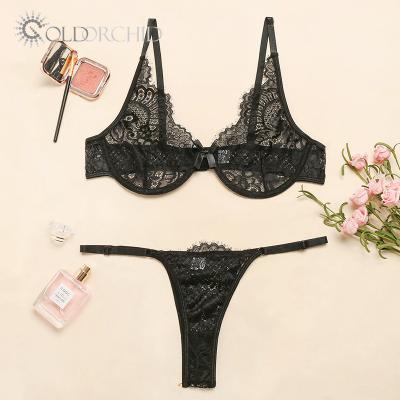 China Who respects the environment. Popular Breathable Wholesale Lace Floral Printing Lace Three-point Lingerie Set for sale