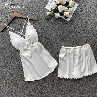 China 2021(%) Polyester 2021 New Design Sexy And Comfortable Two Piece Satin Sleepwear Robe Nightwear Pajamas For Women for sale