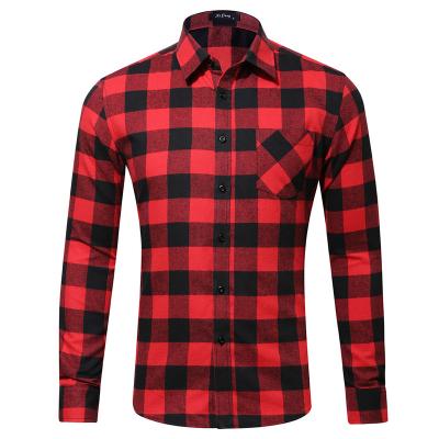 China Anti-pilling 2021 spring OEM China factory classic multicolor flannel utility plaid long sleeve shirts for men for sale