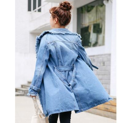 China Autumn fall fall anorak jackets lattice breathable trendy custom made jackets elegant fashion long denim for ladies for sale