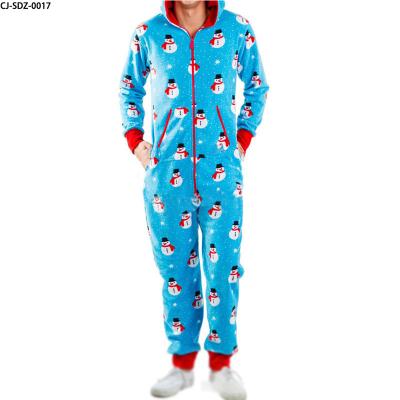 China Wholesale 2021 New Breathable Christmas One Piece Pajamas Warm Long Sleeve Sleepwear Snowman Pattern Men Pajamas for sale