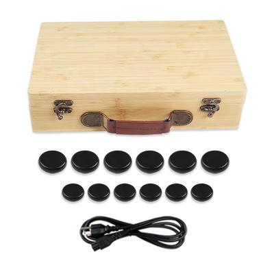 China Portable Hot Stone Bamboo Body Warmer Massage Heater Kit with 12pcs Basalt Stones for Body Spa Massage for sale