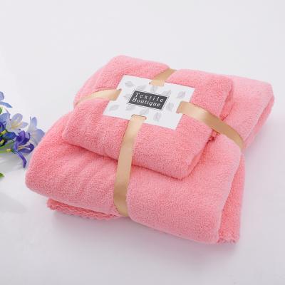 China Coral Fleece Hair Drying Towel 140*70cm+75*35cm Microfiber Viable Sustainable Hand Bath Swimming Towel Sets Bathroom Towels for sale